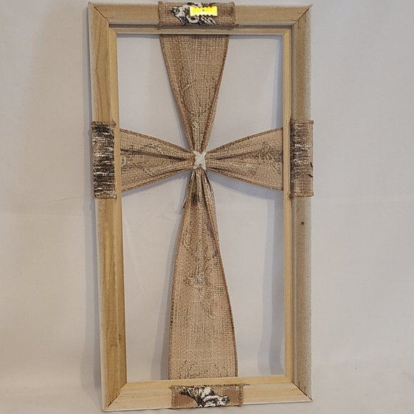 Frame Cross Art Hunting White Silver Cross Handmade Large - Picture 2 of 8